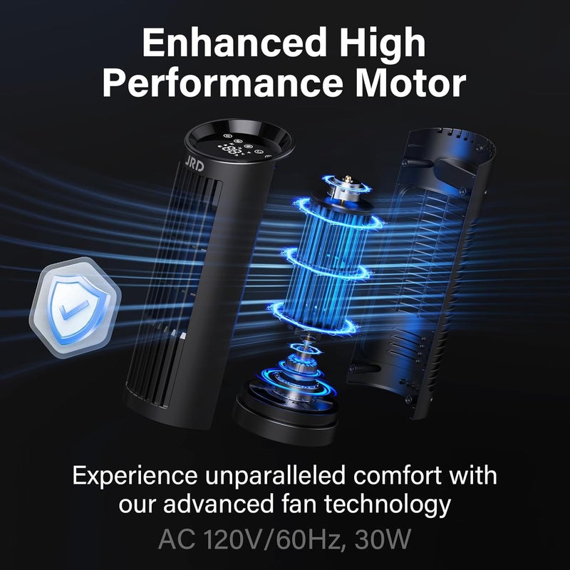JRD 13'' Tower Fan for Bedroom, Quiet Cooling Desk Fan with Remote, 80° Oscillating, 3 Speed, 4 Mode, 12h Timer, Digital Touch Screen, Portable, Safe Bladeless Table Fan for Home Desktop Office - Image 2